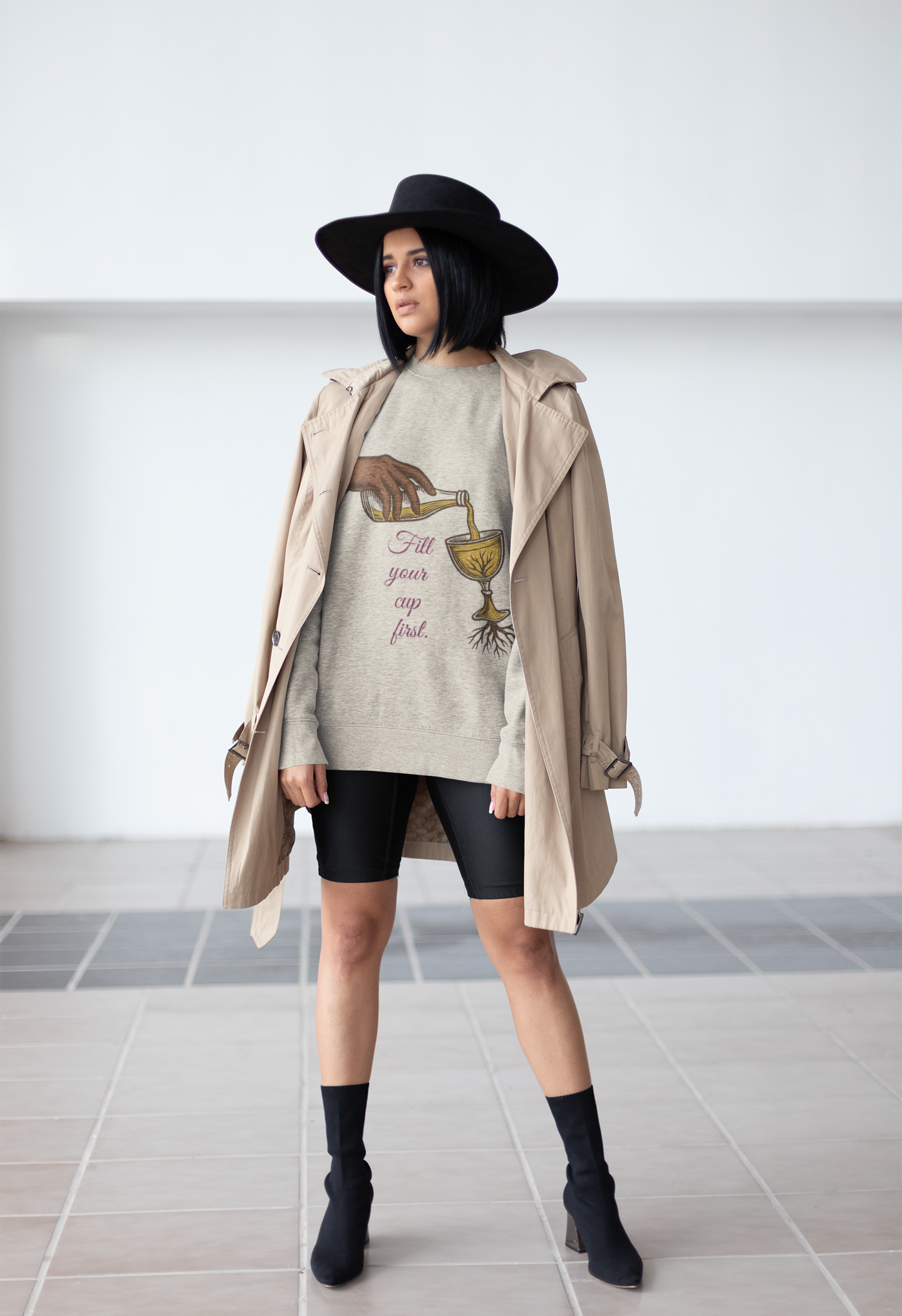 Fill Your Cup First – Sapphire Fall 2025 Wellness Crewneck (Cream)